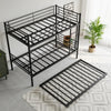 Twin Bunk Bed With Trundle Metal Bunkbeds With Ladder And Full-Length Guardrail, Noise Free, No Box Spring Needed, Black