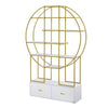 70.8 Inch Round Office Bookcase Bookshelf, Display Shelf, Two Drawers, Gold Frame