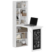 Fold Down Convertible Writing Table, Folding Desk With Blackboard & Side Shelf, Multi-Function Computer Office Workstation, White