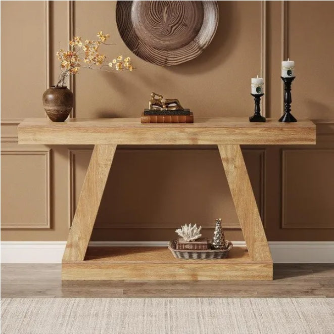 Console Table, 55-Inch Rustic Sofa Table With Storage, Industrial Wooden Entryway Table