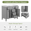 36 Bathroom Vanity Without Sink, Cabinet Base Only, Two Cabinets And Five Drawers, Solid Wood Frame, Grey