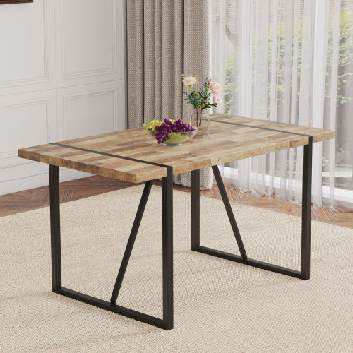 A Minimalist Retro Rectangular Dining Table With A Specially Textured Top And Black Metal Legs.Contemporary Minimalist MDF Wood Color Textured Tabletop.Able To Give People A Visual Beauty With Rules.