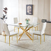 Golden Dining Table With Cross Metal Leg And Glass,Modern Space Saving Kitchen Table For Living Room,120x120x75cm Square Glass