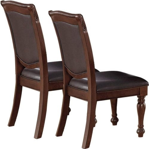 Gorgeous Formal Set Of 2 Side Chairs Brown Color Rubberwood Dining Room Furniture Faux Leather Upholstered Seat