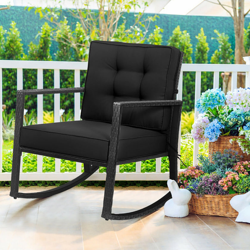 Patio Rattan Rocker Outdoor Glider Rocking Chair Cushion Lawn