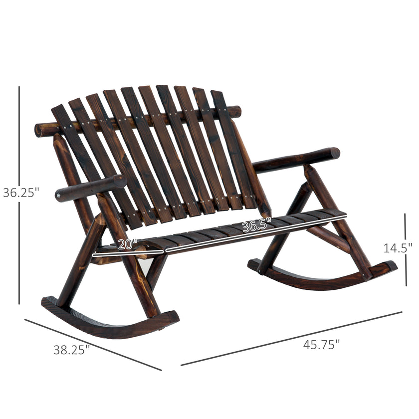Classic Wooden High-Back Rocker, Carbonized For Garden Serenity & Relaxation, Durable Outdoor Furniture