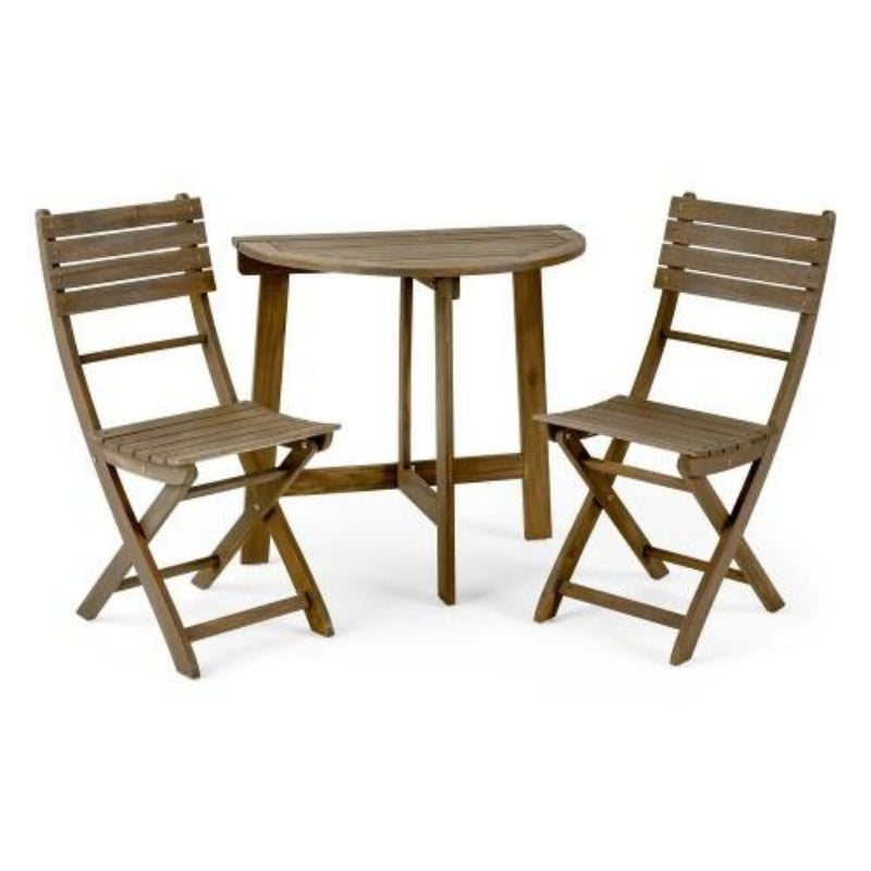 Outdoor 3-piece Set Of Semi-circular Folding Acacia Weather-resistant Bistro Table And Chairs, Space-saving, Gray