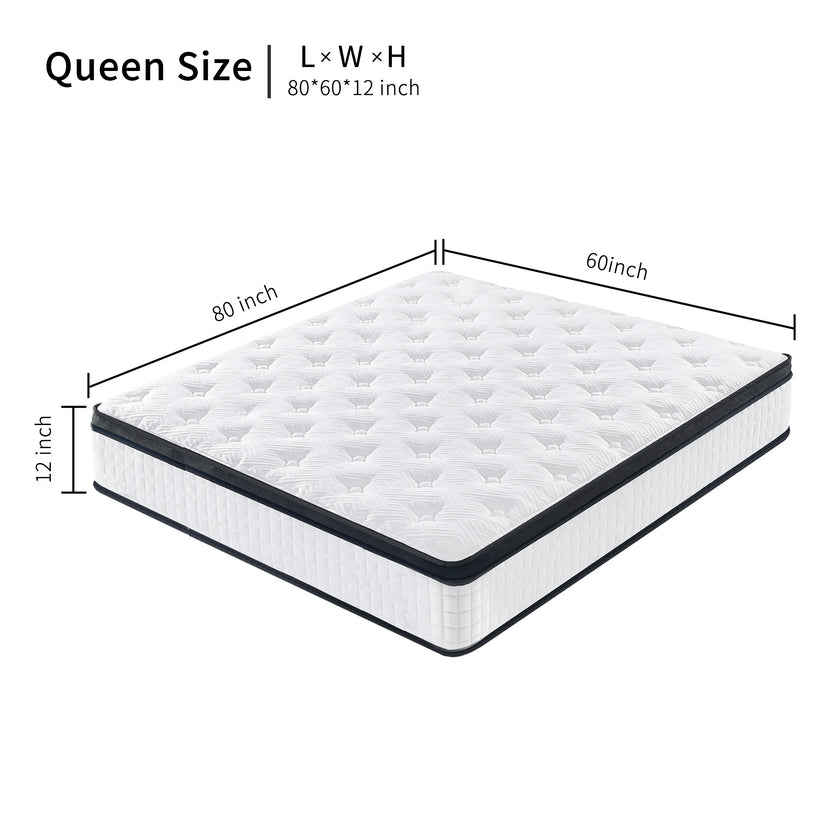12 Inch Hybrid Mattress Individual Pocket Spring Memory Foam Knitted Cover CertiPUR-US White