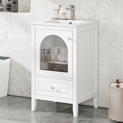 20 Bathroom Vanity With Sink, Bathroom Cabinet With Soft Closing Glass Door, A Drawer, Black