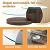 Modern Walnut Grain Double Layer Coffee Table - Versatile Design, Multiple Colors Available.Density Board Sticker,Reinforced Glass,Oval Countertop.