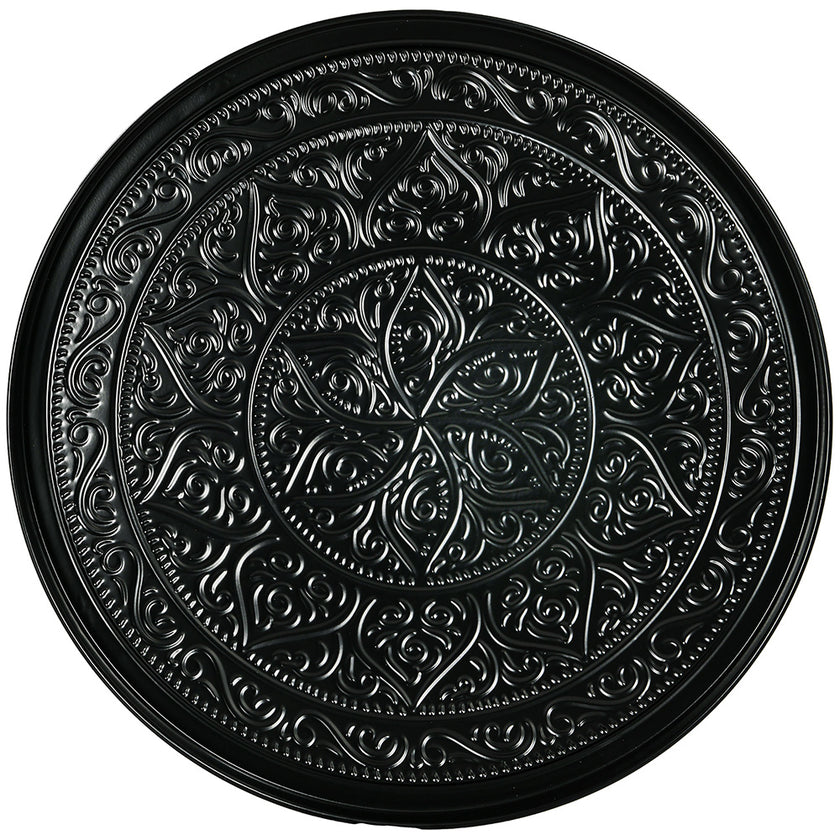 Coffee Table For Living Room, 24inch Round Center Table With Hammered Tray Top And Metal Frame For Bedroom, Black