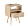 15.75  Rattan End Table With Power Outlet, USB Ports, Drawer   Solid Wood
