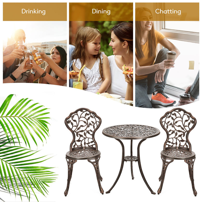 3 Pieces Cast Aluminum Bistro Set