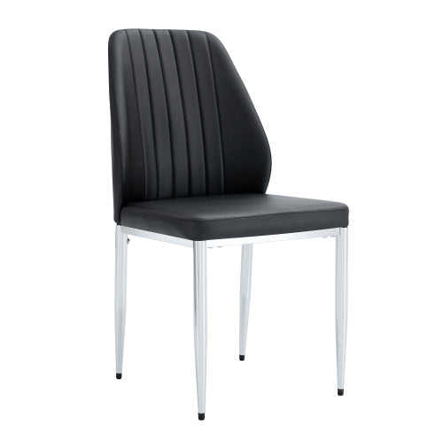 Set Of Four Black PU Comfort Dining Chairs 17.7x25 Dining Chair With Extended Backrest,BLACK PU,Silver Metal Legs,Suitable For Various Places Such As Family Restaurants, Hotels, Coffee Shops,etc.