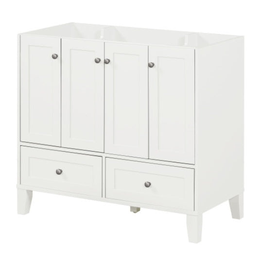 36'' Bathroom Vanity Without Countertop,Solid Wood Frame Bathroom Storage Cabinet Only, Freestanding Vanity With 4 Soft Closing Doors& 2 Drawers