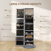 360 Swivel Jewelry Armoire, Lockable Jewelry Cabinet With Full-Length Mirror, Storage Shelves, Gray