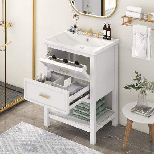 24'' Bathroom Vanity With Top Sink, Modern Bathroom Storage Cabinet With 2 Drawers, Single Sink Bathroom Vanity Replace SW000101AAK