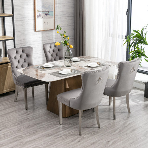 High-end Tufted Solid Wood Contemporary Velvet Upholstered Dining Chair With Chrome Stainless Steel Plating Legs,Nailhead Trim