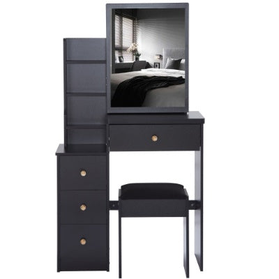 29.2 Small Space Left Bedside Cabinet Vanity Table   Cushioned Stool, Extra Large Right Sliding Mirror  Multi Layer High Capacity Storage, Practical Fashionable Dresser Suitable For Small Space