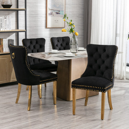 High-end Tufted Solid Wood Contemporary Velvet Upholstered Dining Chair With Golden Stainless Steel Plating Legs