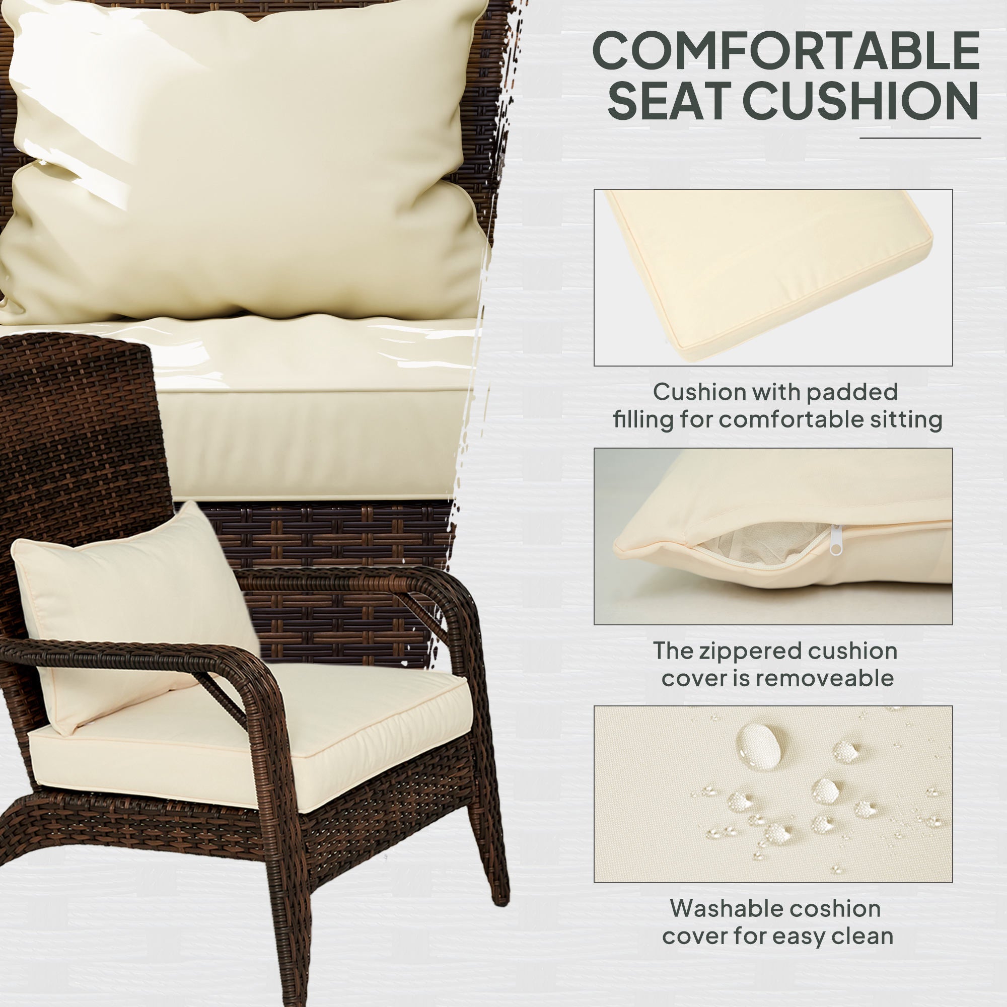 Patio Adirondack Chair With Rattan Wicker, Soft Cushions, Tall Curved Backrest For Deck Or Garden, Cream White