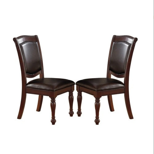 Gorgeous Formal Set Of 2 Side Chairs Brown Color Rubberwood Dining Room Furniture Faux Leather Upholstered Seat