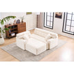 LY-029B WHITE COMPRESSION SOFA Combining Chaise Longue With 3-seater  Wood Grain Chenille Fabric, Full Sponge Compression Sofa,combined Sofa With 2 Pillows For Living Home Furniture