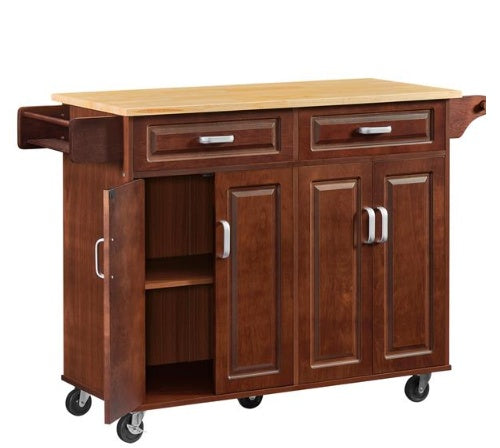 Mobile Kitchen Island Cart With 2 Drawers
