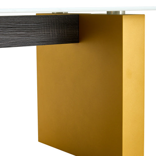 Modern Minimalist Tempered Glass With Sticker Desktop Coffee Table And Dining Table, Paired With Golden MDF Decorative Columns. Computer Desk. Game Table. CT-1546