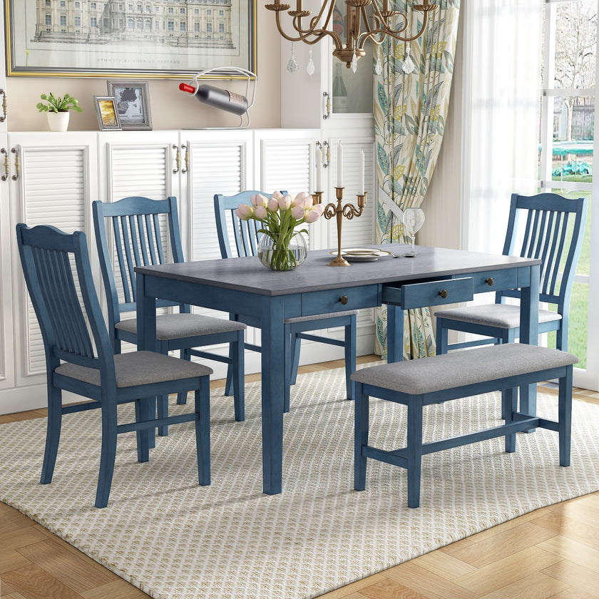 TOPMAX Mid-Century 6-Piece Dining Set With Drawer & Upholstered Chairs