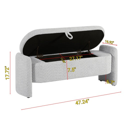 Ottoman Oval Storage Bench 3D Lamb Fleece Fabric Bench With Large Storage Space For The Living Room, Entryway And Bedroom