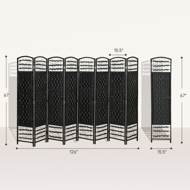 8 Panel Folding Room Divider Portable Privacy Screen Wave Fiber Room Partition for Home Office