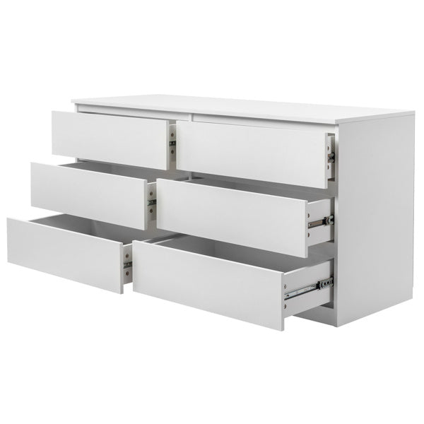 6 Drawer Double Dresser For Bedroom, Wide Storage Cabinet For Living Room Home Entryway, White