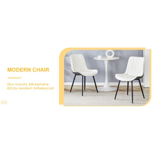 Extended Seat Cushion PU Dining Chair Set - Four Pieces.Smooth Line Design.Can Integrate Well Into Various Modern Home Decoration Styles.White And Dark Gray Splicing Colors.