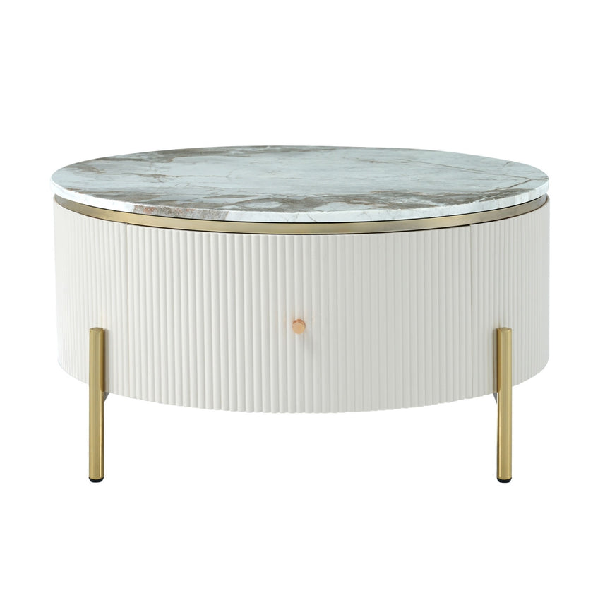 Modern Round Coffee Table With 2 Large Drawers Storage Accent Table  31.5