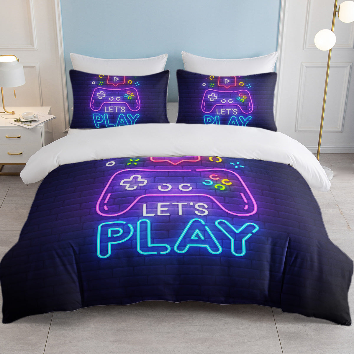 Gaming Duvet Cover Set Twin Full Queen King Size Video Game Controller Bedding Set, Boys Video Games Comforter Cover With 2 Pillow Shams, Bed Set For Boys Girls Bedroom Decor