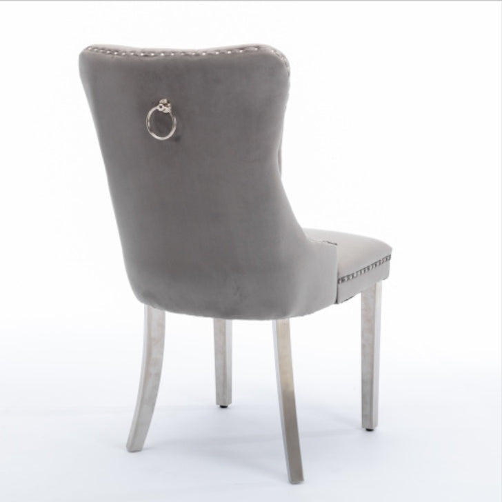 High-end Tufted Solid Wood Contemporary Velvet Upholstered Dining Chair With Chrome Stainless Steel Plating Legs,Nailhead Trim