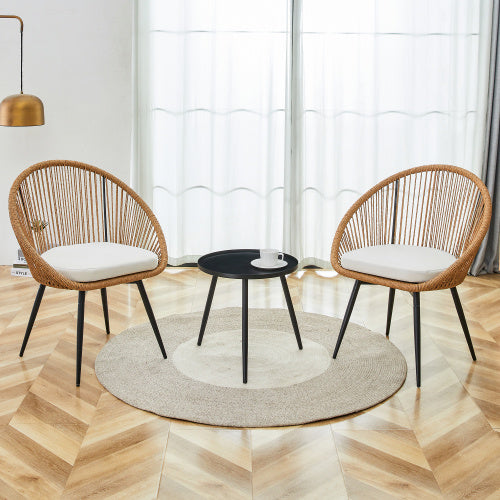 Modern 3 Piece Set17.7 Anti Spill Round Coffee Table   2 Rattan Swivel Chairs  Outdoor Patio Furniture For Tea Time.Suitable For Various Outdoor Venues.3 Piece Set Packaged As A Single Package