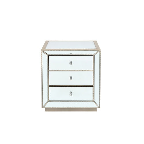 W 22X D 16  X 26.8  Silver Mirror Three Drawer Cabinet