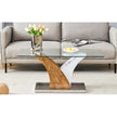 Rectangular Coffee Table.Tempered Glass Countertop, And Artistic MDF Legs,perfect For Hosting Dinners, Conferences, Home, And Office Decorations.White And Wood,Dining Table,Tea Table.Coffee Table.