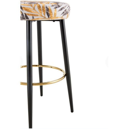 Counter Height Bar Stools Set Of 2, PU Kitchen Stools Upholstered Dining Chair Stools 24 Inches Height With Golden Footrest For Kitchen Island Coffee Shop Bar Home Balcony Silver Leaves Velvet