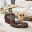Modern Walnut Grain Double Layer Coffee Table - Versatile Design, Multiple Colors Available.Density Board Sticker,Reinforced Glass,Oval Countertop.