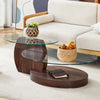 Modern Walnut Grain Double Layer Coffee Table - Versatile Design, Multiple Colors Available.Density Board Sticker,Reinforced Glass,Oval Countertop.