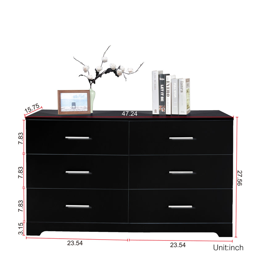 Black Particle Board With Triamcinol, Six Drawer Cabinet