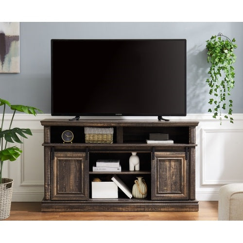 Media Console Table With Storage Cabinet, Mid Century Style Entertainment TV Table, Multipurpose Sliding Door TV Cabinet Large Storage Space,