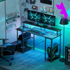 Computer Desk With Storage, 55 Reversible Computer Table With Power Outlets And LED Lights, Distressed Black