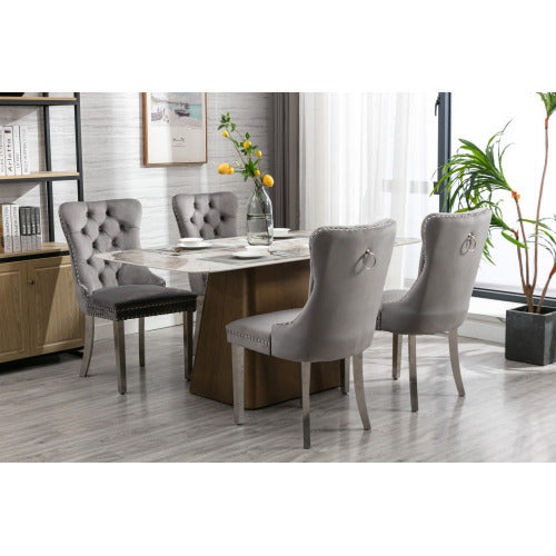 High-end Tufted Solid Wood Contemporary Velvet Upholstered Dining Chair With Chrome Stainless Steel Plating Legs,Nailhead Trim