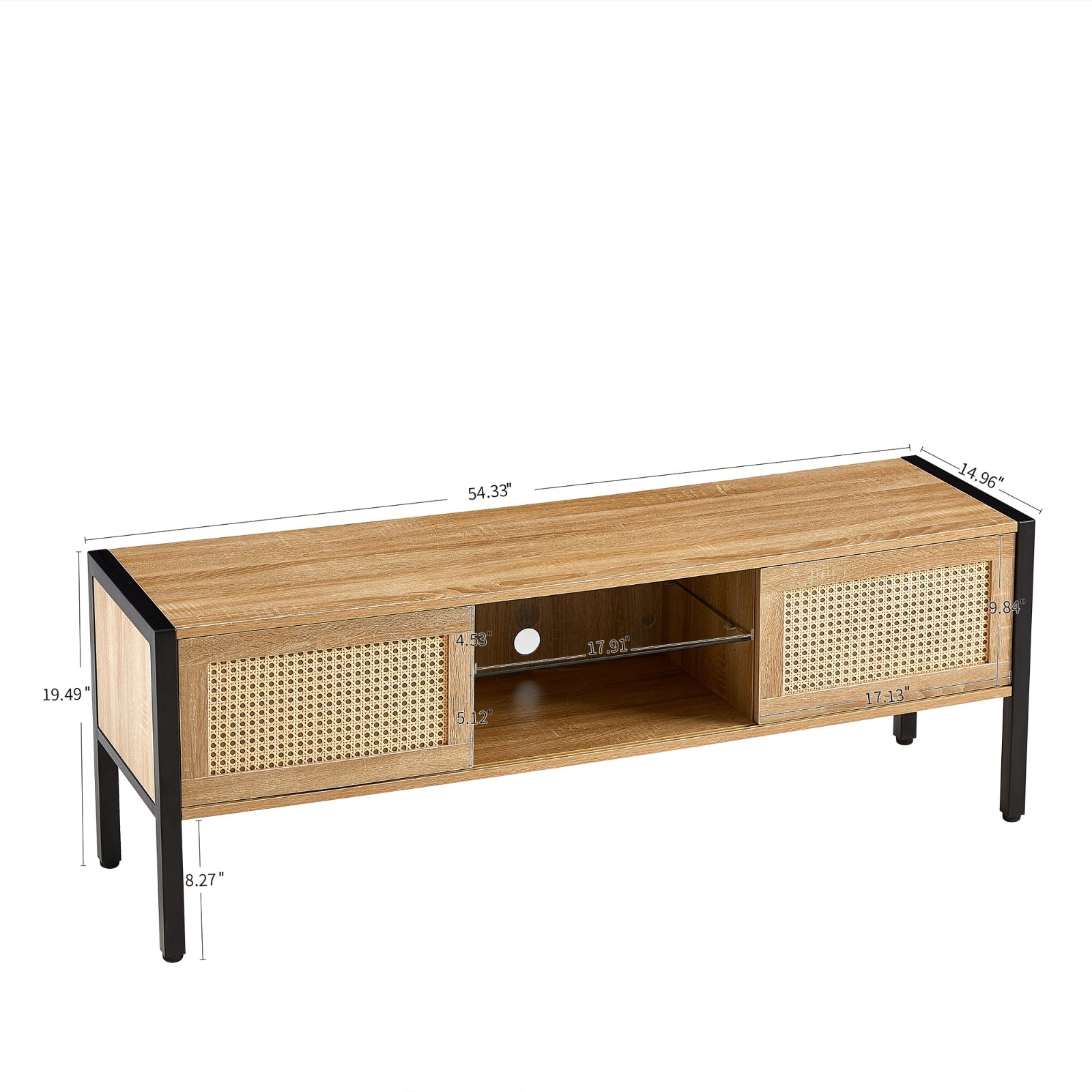 54.33  Rattan TV Cabinet With Color Light Strip   Double Sliding Doors