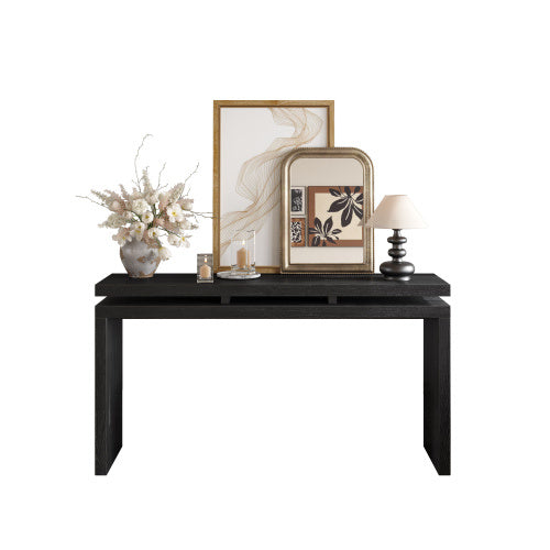 60  Antique Natural Farmhouse Console Table - Retro Wooden Entryway Table With Double Board Suspension Design, Solid Wood & MDF, Sofa Table For Living Room