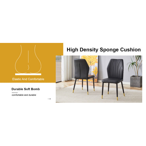 4 Modern Dining Chairs With Stylish PU Patterned Backrest And Black Metal Legs For A Comfortable Home Experience In The Kitchen, Bedroom And Office.